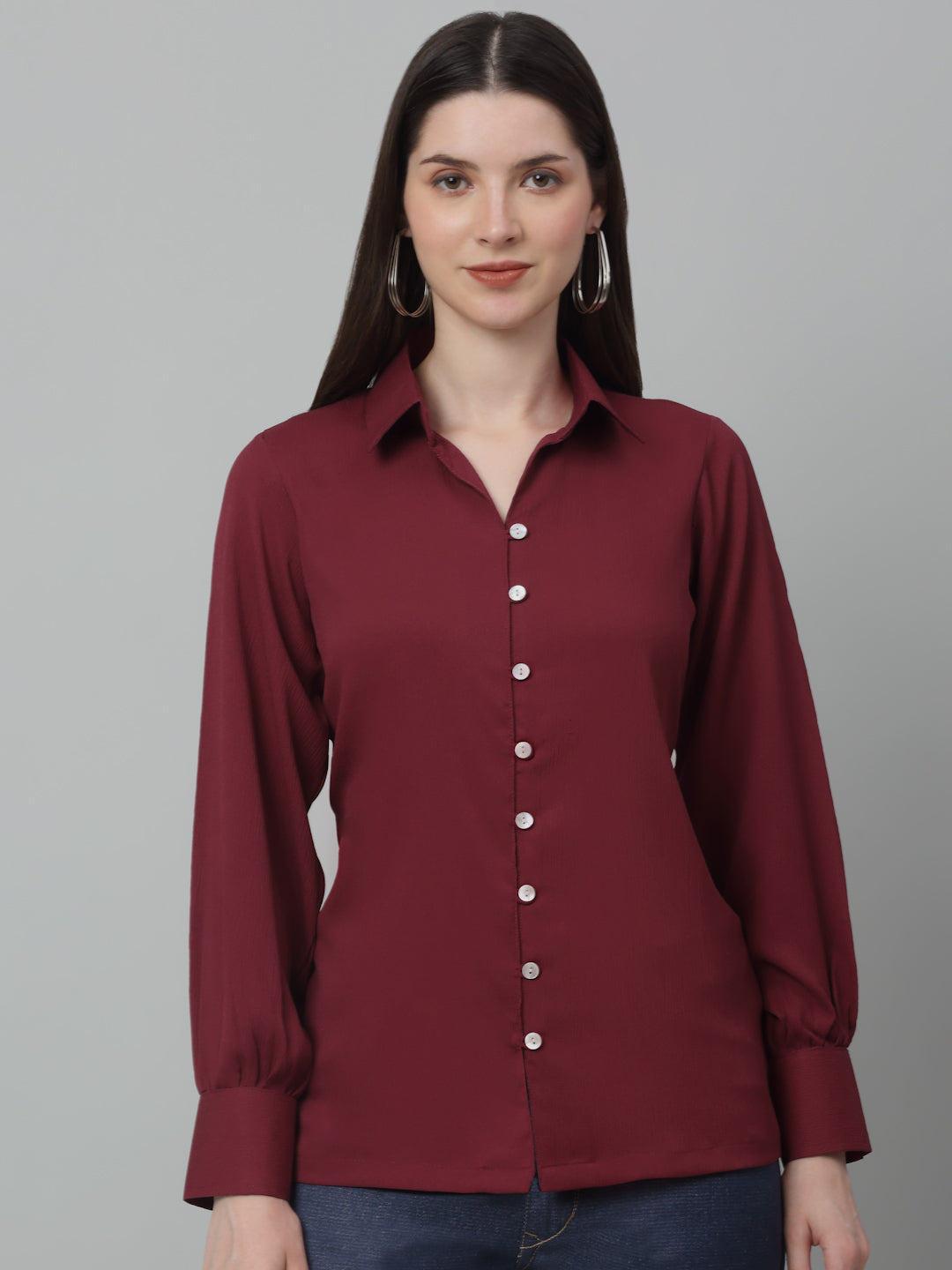 Jainish Women's Maroon Solid Casual Shirt - Distacart