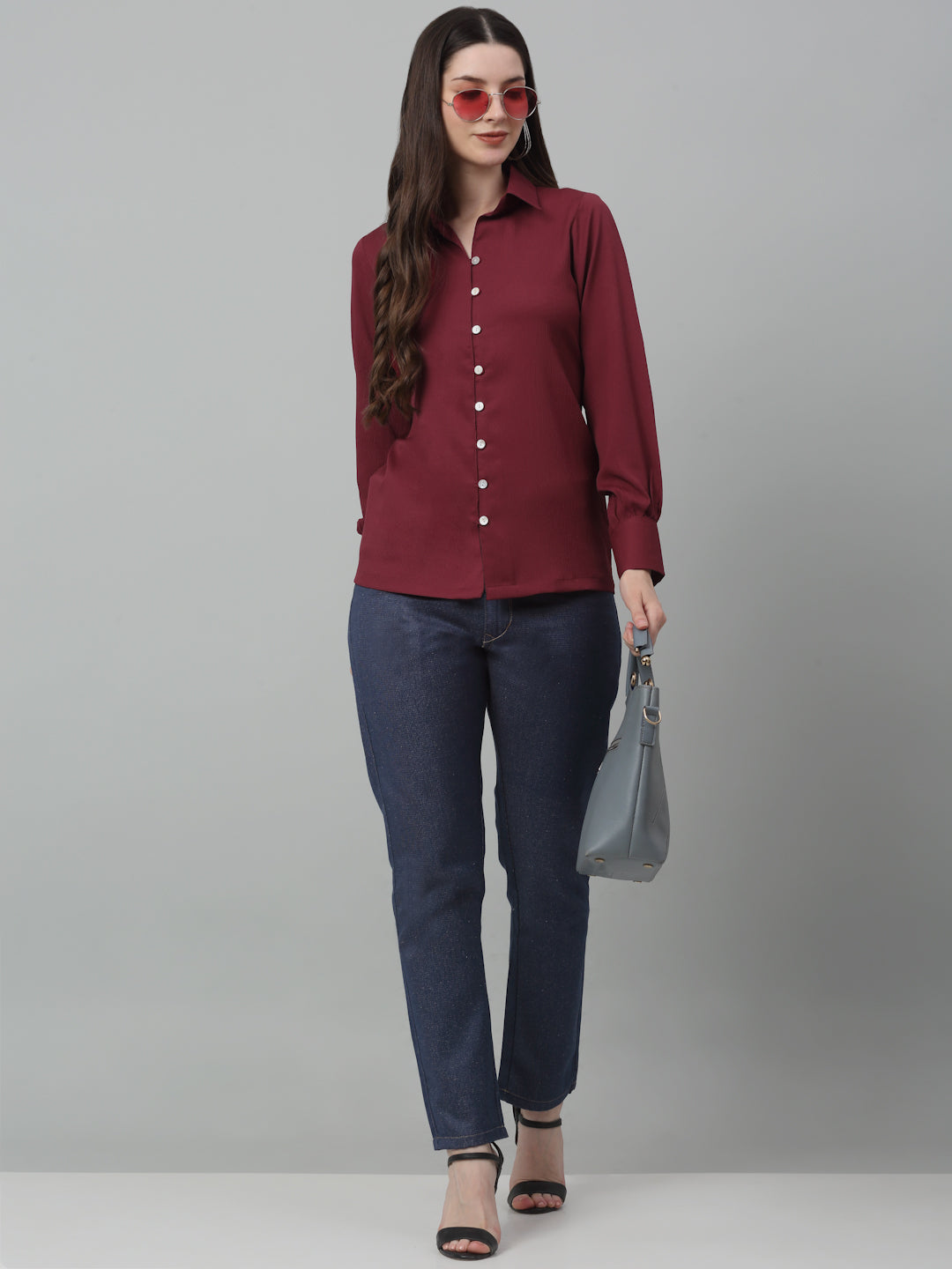 Jainish Women's Maroon Solid Casual Shirt - Distacart