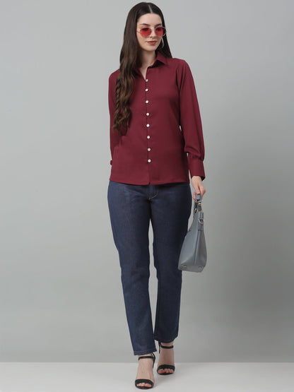 Jainish Women's Maroon Solid Casual Shirt - Distacart