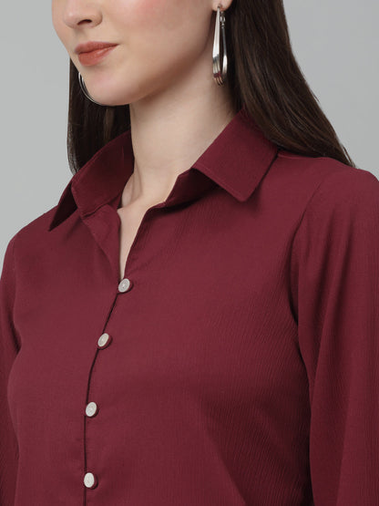 Jainish Women's Maroon Solid Casual Shirt - Distacart