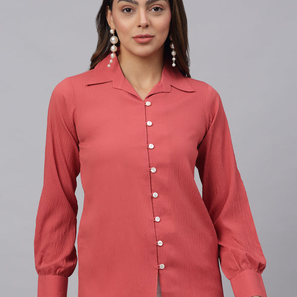 Jainish Women's Peach Solid Shirt - Peach - Distacart