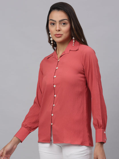 Jainish Women's Peach Solid Shirt - Peach - Distacart