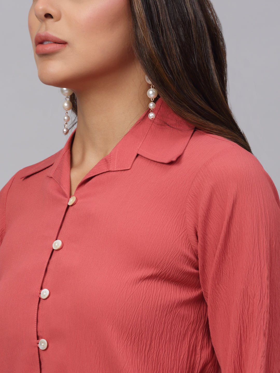 Jainish Women's Peach Solid Shirt - Peach - Distacart