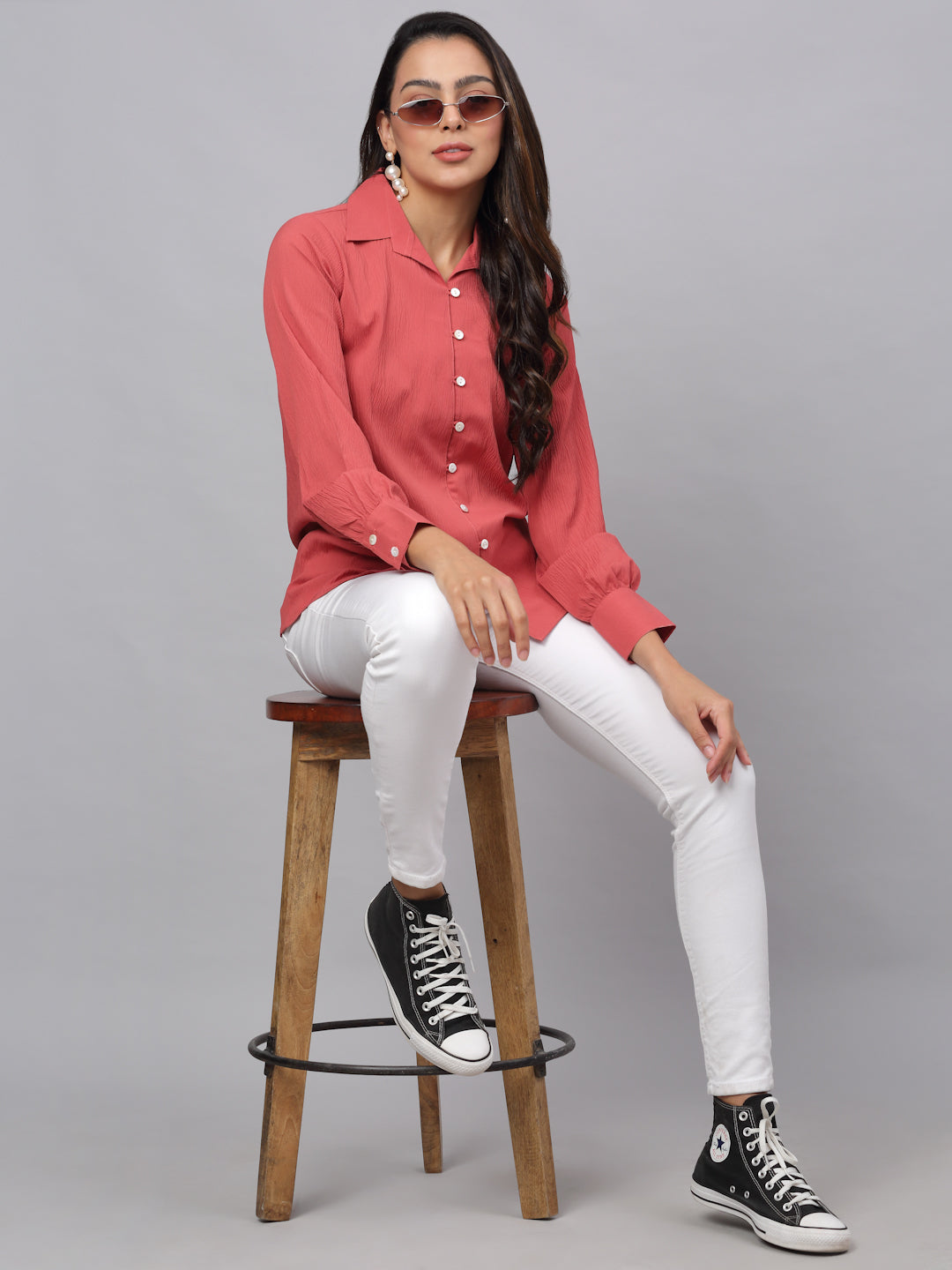 Jainish Women's Peach Solid Shirt - Peach - Distacart