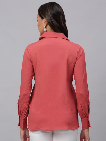 Jainish Women's Peach Solid Shirt - Peach - Distacart