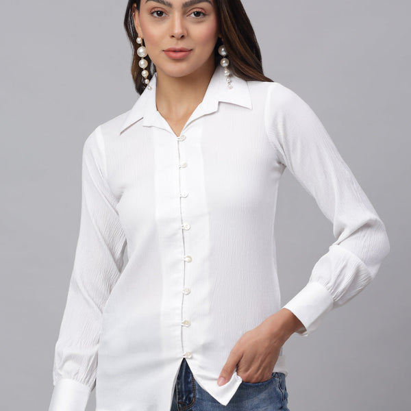 Jainish Women's White Solid Shirt - White - Distacart