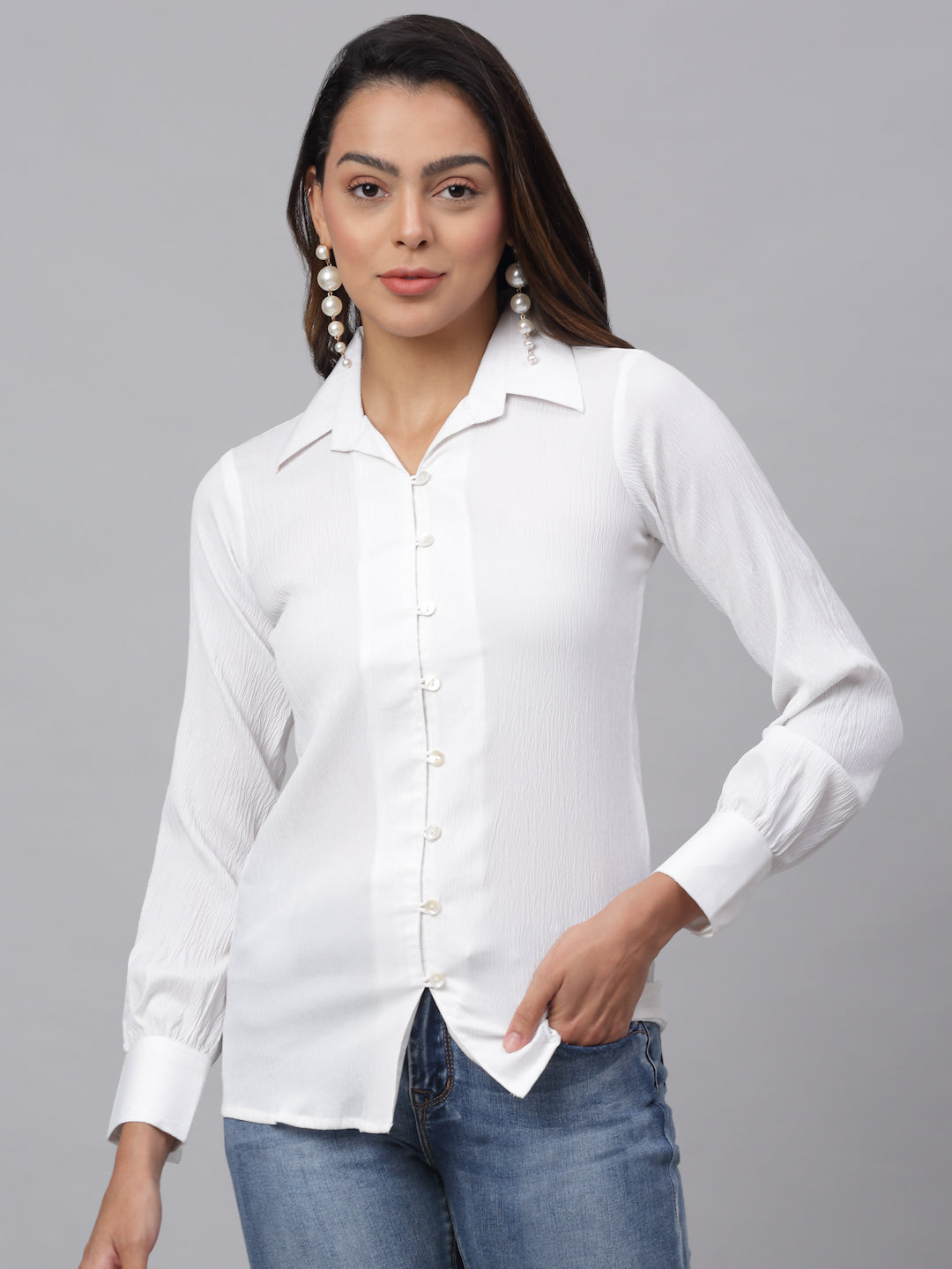 Jainish Women's White Solid Shirt - White - Distacart