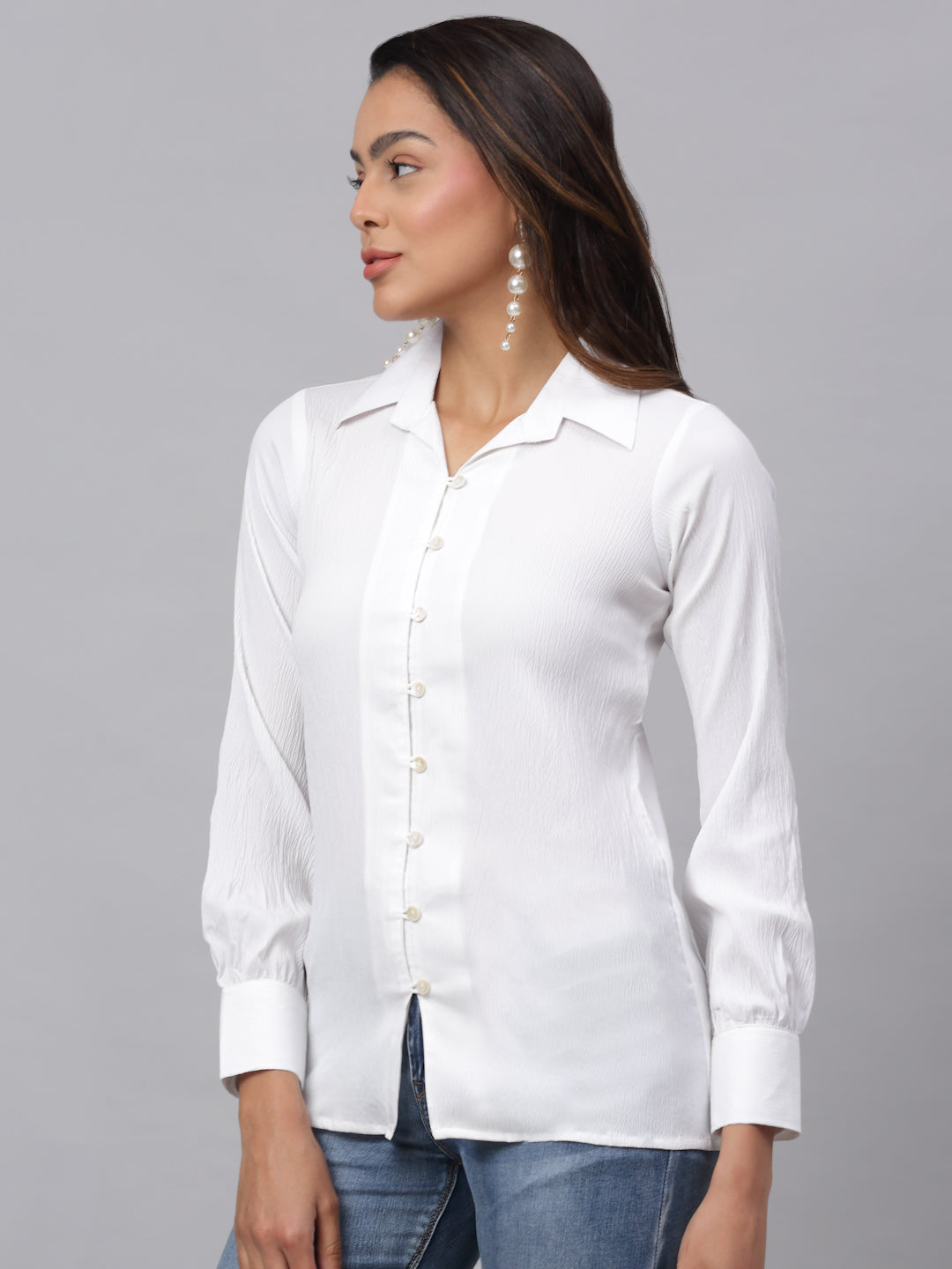 Jainish Women's White Solid Shirt - White - Distacart