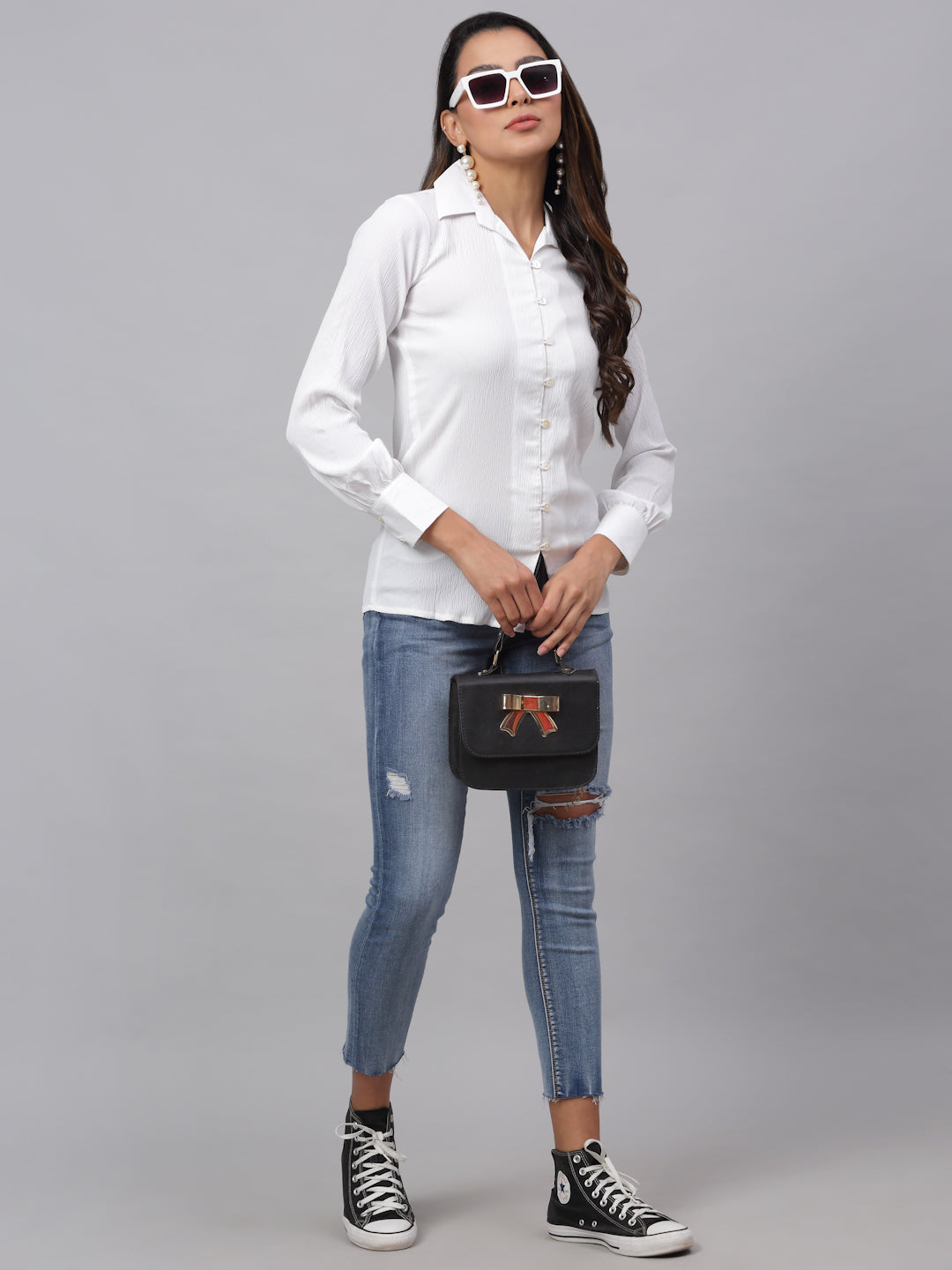 Jainish Women's White Solid Shirt - White - Distacart