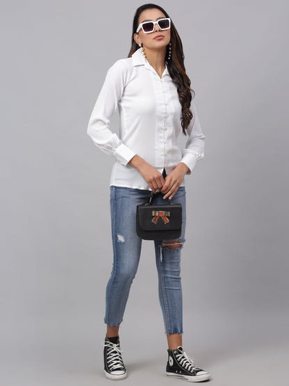 Jainish Women's White Solid Shirt - White - Distacart