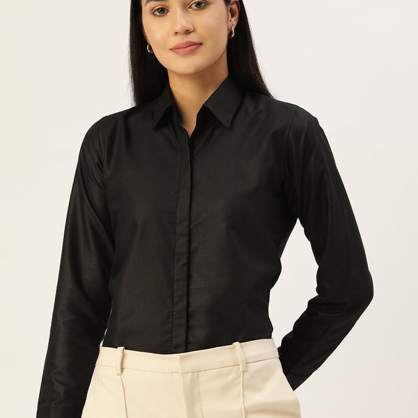 Jainish Women's Black Solid Shirt Style Top - Distacart
