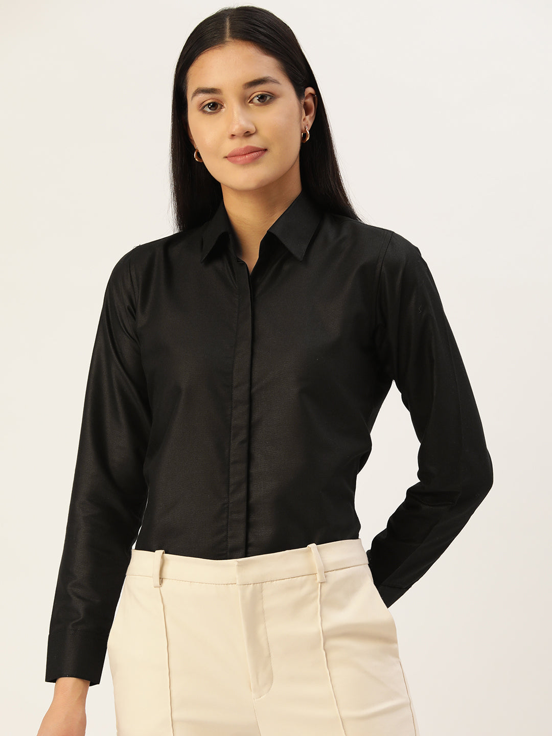 Jainish Women's Black Solid Shirt Style Top - Distacart