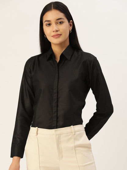 Jainish Women's Black Solid Shirt Style Top - Distacart
