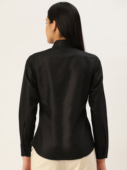 Jainish Women's Black Solid Shirt Style Top - Distacart