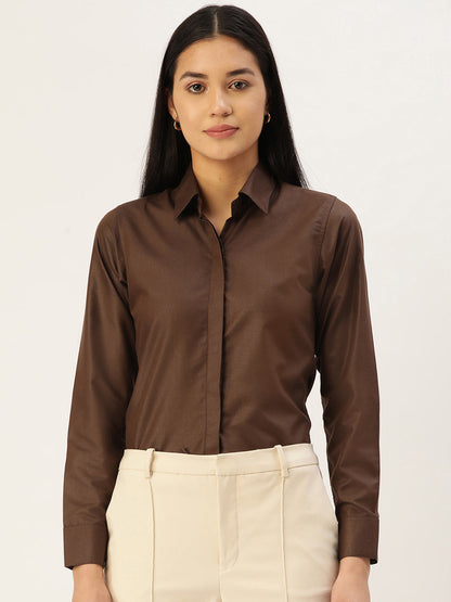 Jainish Women's Coffee Solid Shirt Style Top - Distacart