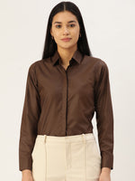 Thumbnail for Jainish Women's Coffee Solid Shirt Style Top - Distacart