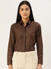 Jainish Women's Coffee Solid Shirt Style Top - Distacart
