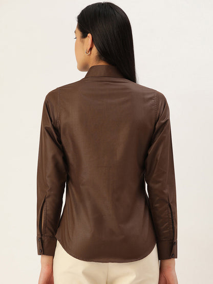 Jainish Women's Coffee Solid Shirt Style Top - Distacart