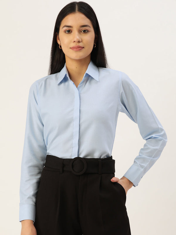 Jainish Women's Blue Solid Shirt Style Top - Distacart