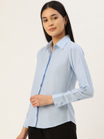 Thumbnail for Jainish Women's Blue Solid Shirt Style Top - Distacart