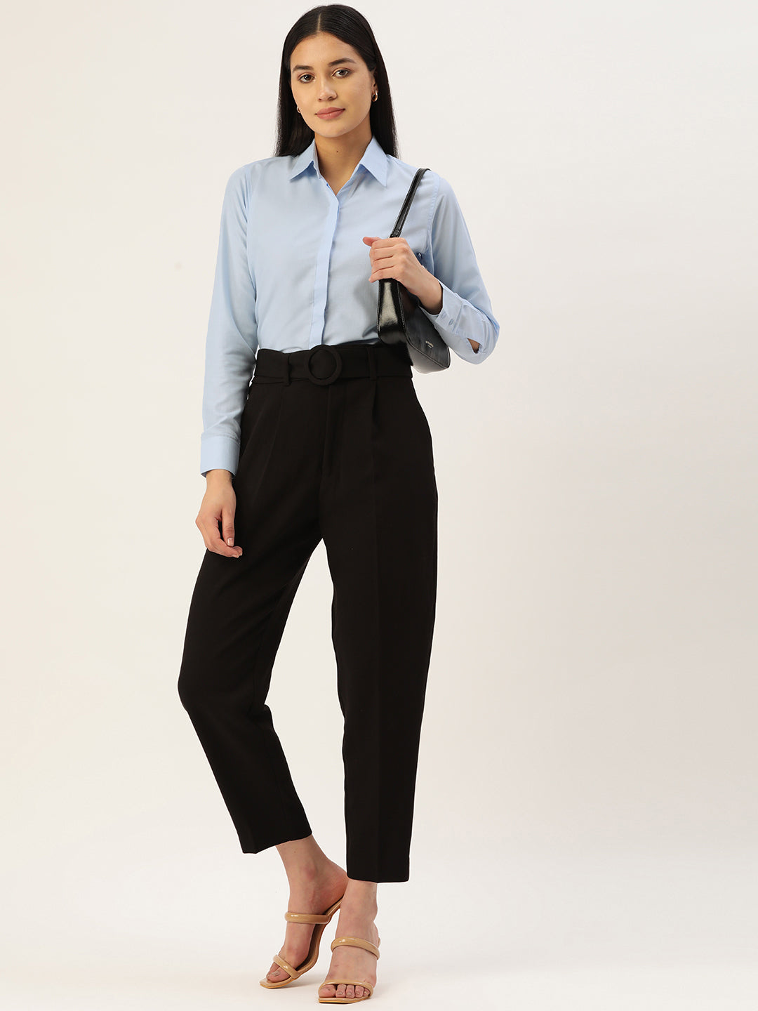 Jainish Women's Blue Solid Shirt Style Top - Distacart