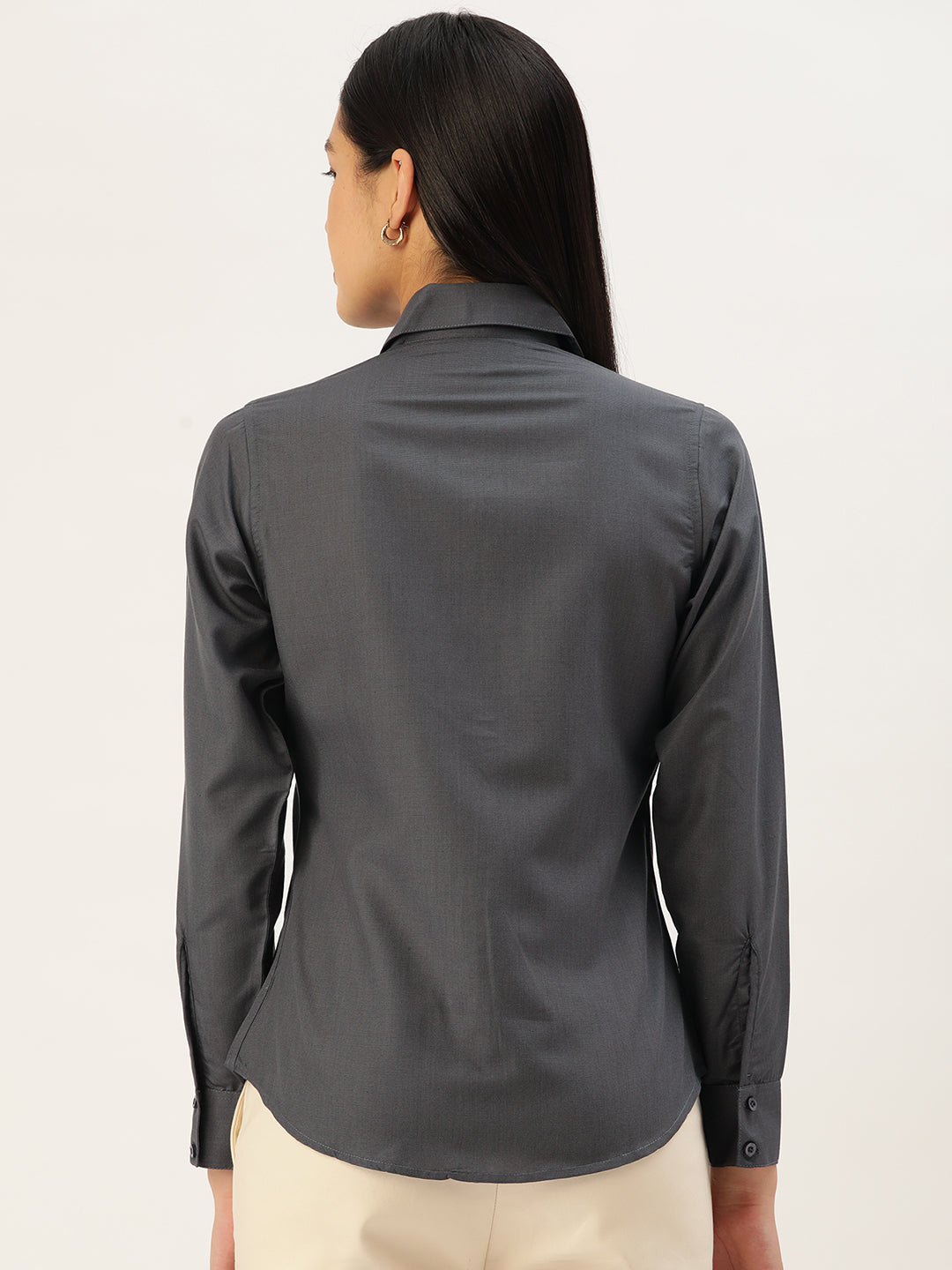 Jainish Women's Grey Solid Shirt Style Top - Distacart