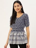 Thumbnail for Jainish Women's Chikankari Sequen Work Empire Top - Navy Blue - Distacart