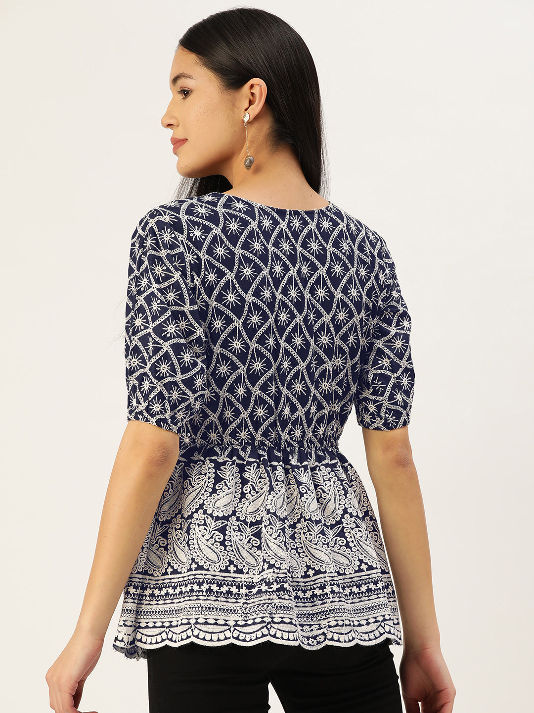Jainish Women's Chikankari Sequen Work Empire Top - Navy Blue - Distacart