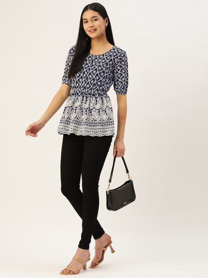 Jainish Women's Chikankari Sequen Work Empire Top - Navy Blue - Distacart