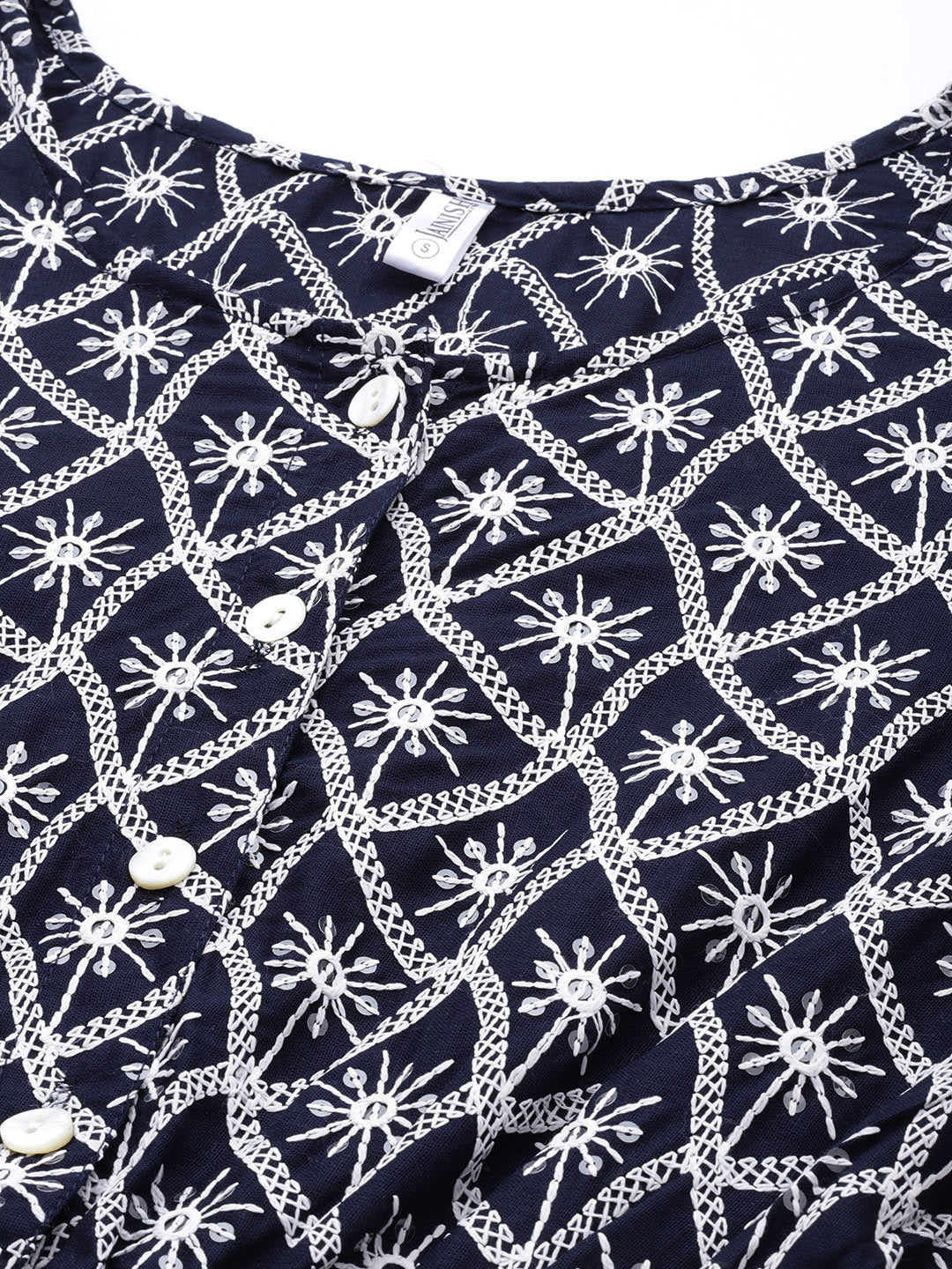 Jainish Women's Chikankari Sequen Work Empire Top - Navy Blue - Distacart