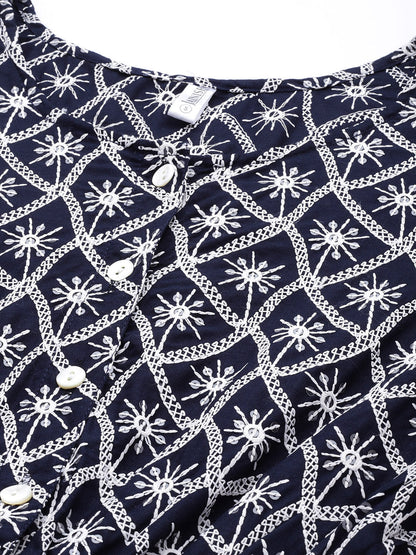 Jainish Women's Chikankari Sequen Work Empire Top - Navy Blue - Distacart