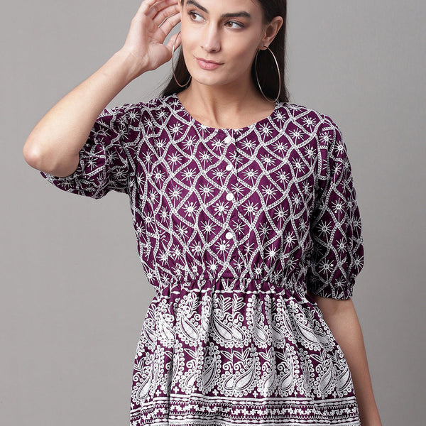 Jainish Women's Chikankari Sequen Work Empire Top - Purple - Distacart