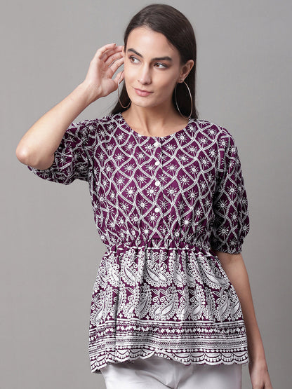 Jainish Women's Chikankari Sequen Work Empire Top - Purple - Distacart