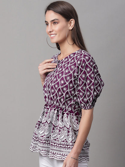 Jainish Women's Chikankari Sequen Work Empire Top - Purple - Distacart