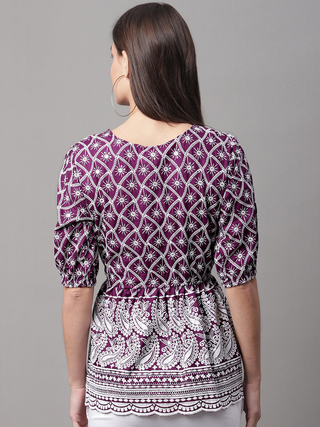 Jainish Women's Chikankari Sequen Work Empire Top - Purple - Distacart
