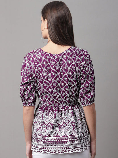 Jainish Women's Chikankari Sequen Work Empire Top - Purple - Distacart