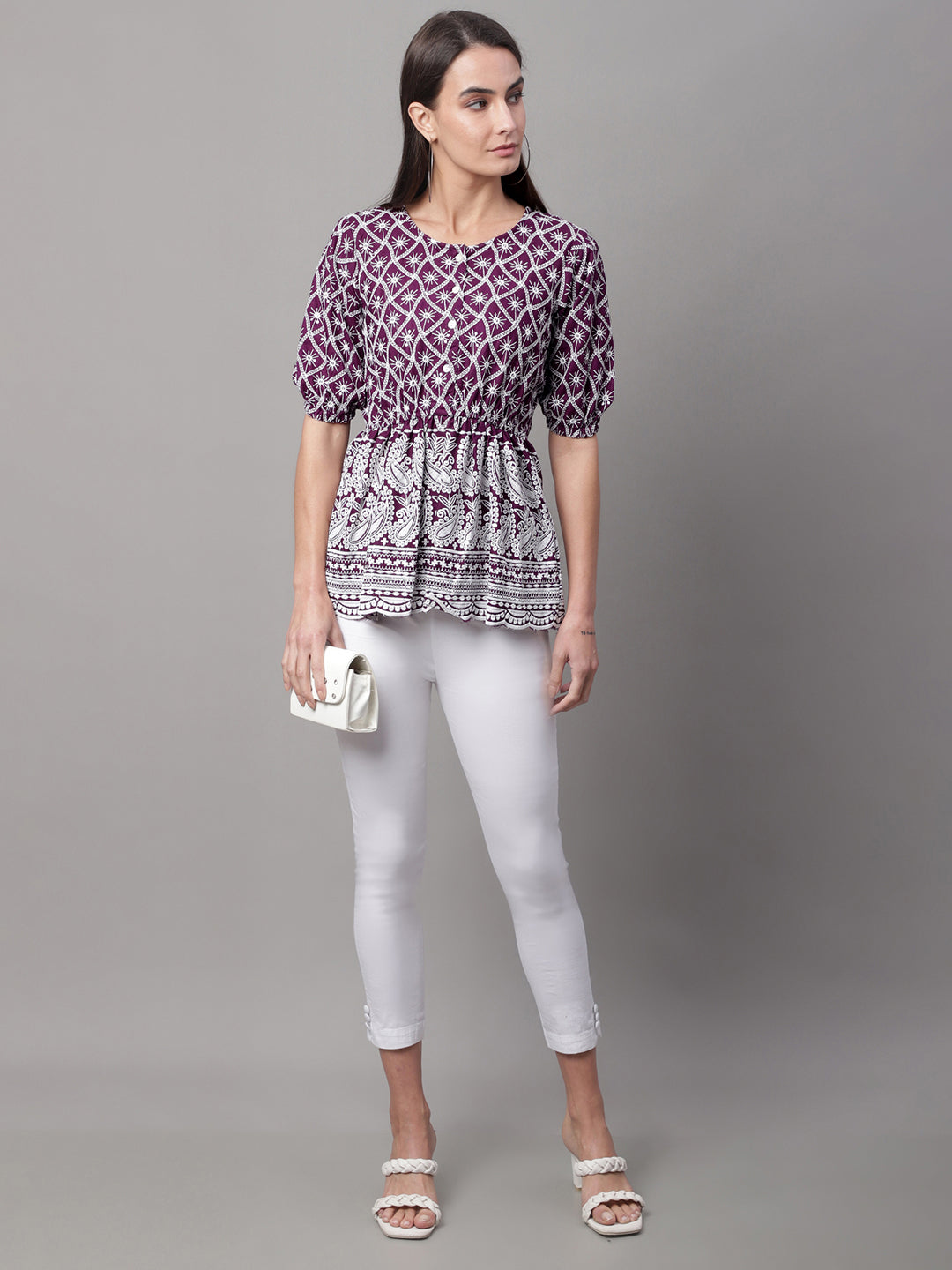 Jainish Women's Chikankari Sequen Work Empire Top - Purple - Distacart