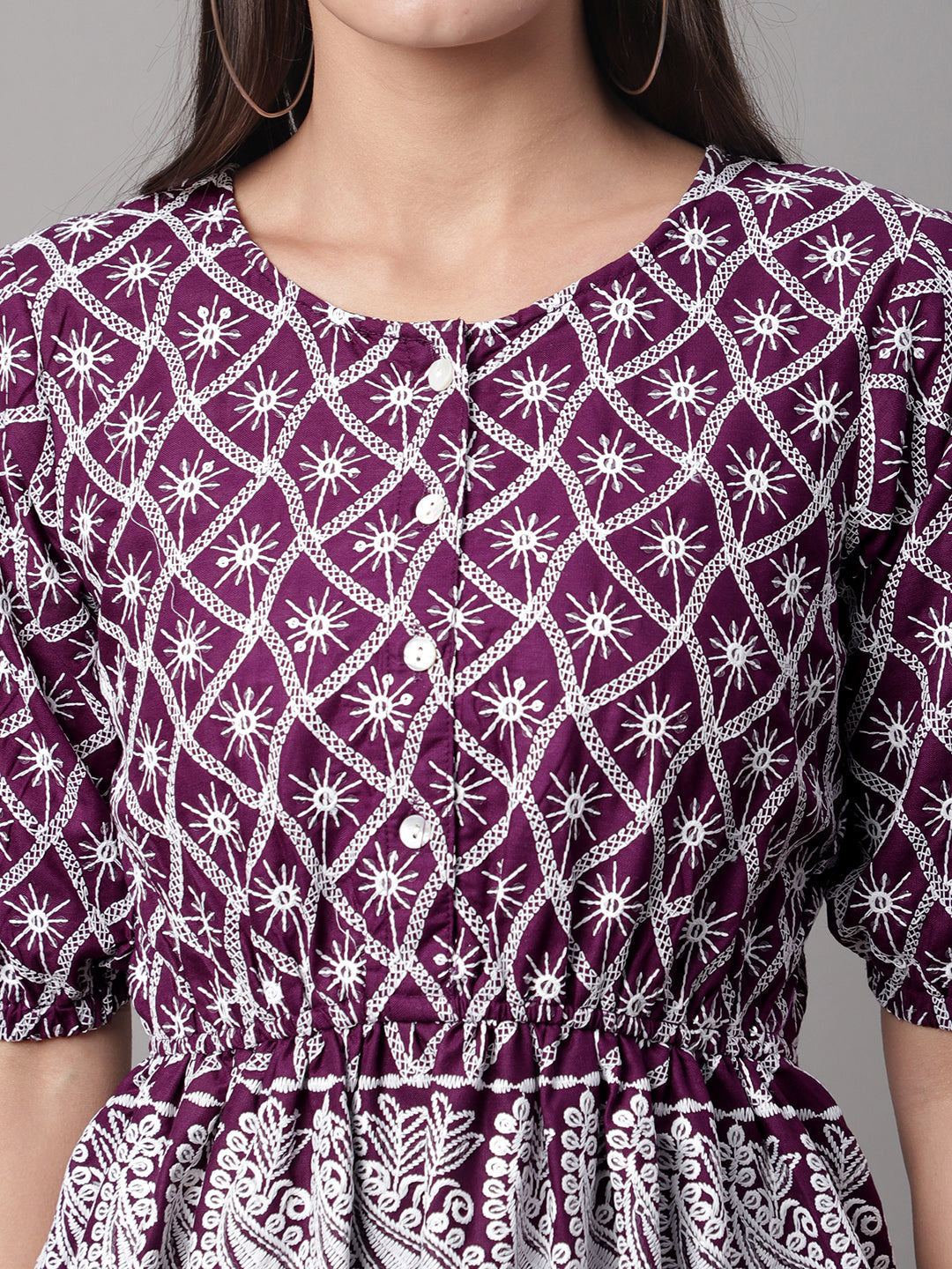 Jainish Women's Chikankari Sequen Work Empire Top - Purple - Distacart