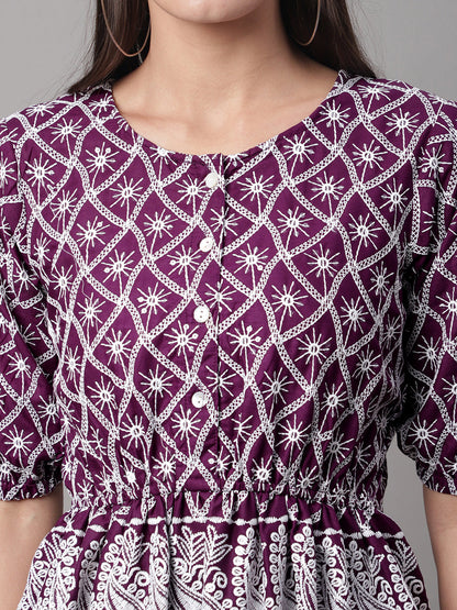 Jainish Women's Chikankari Sequen Work Empire Top - Purple - Distacart