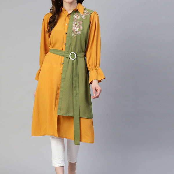 Jainish Women's Embroiderd Shirt Style Top - Yellow - Distacart