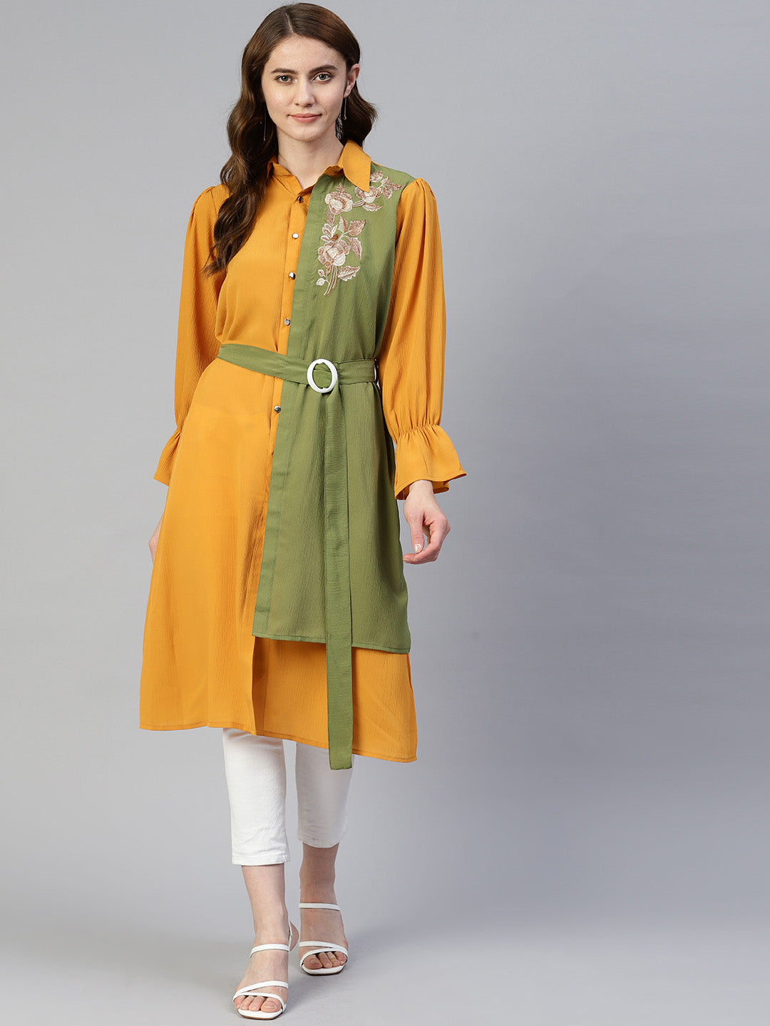 Jainish Women's Embroiderd Shirt Style Top - Yellow - Distacart