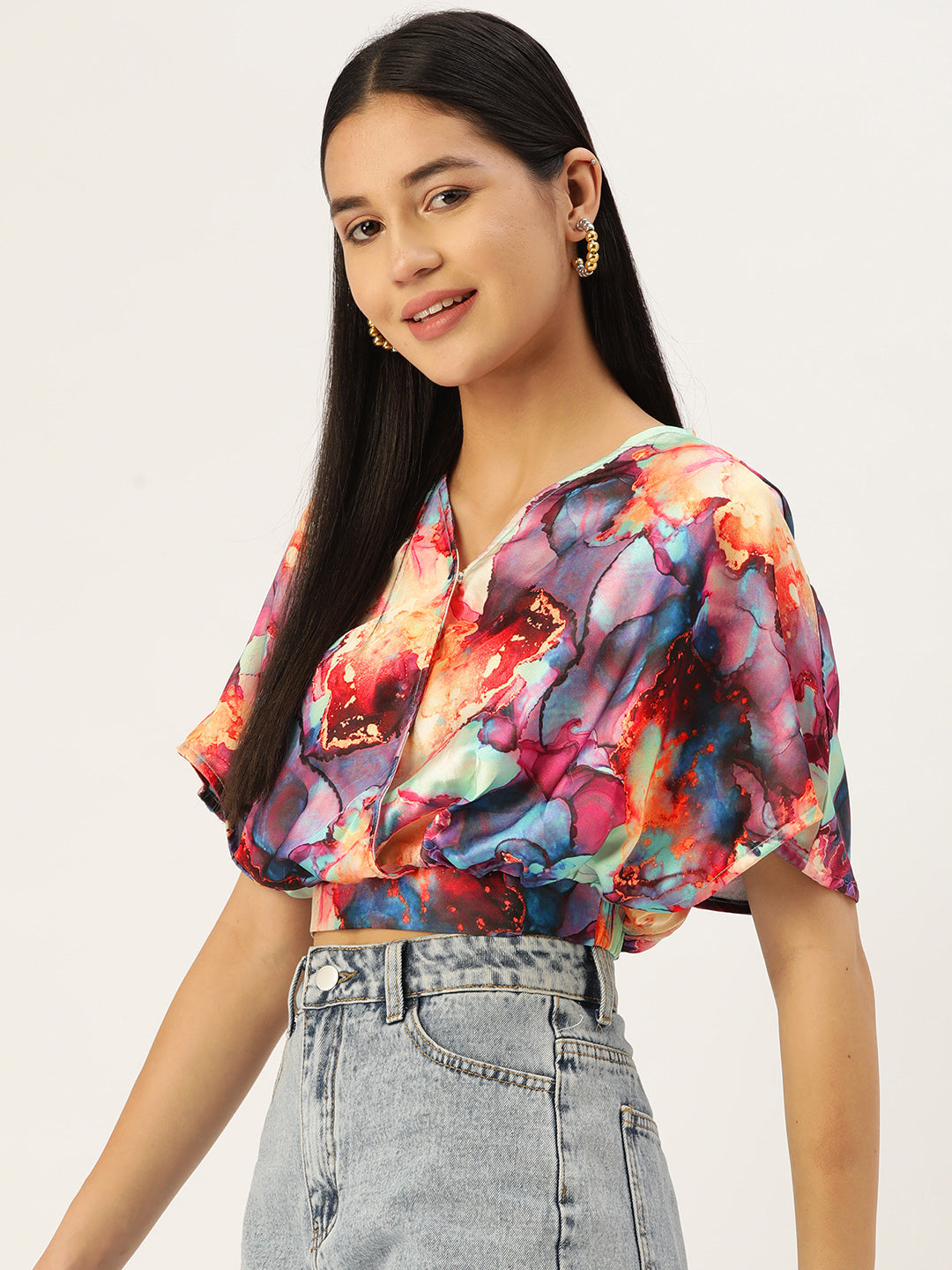 Jainish Women's Tendy Printed Wrapped Top - Pink - Distacart