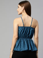 Thumbnail for Jainish Women's Printed crop top with frills - Blue - Distacart