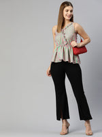 Thumbnail for Jainish Women's Printed crop top with frills - Green-Peach - Distacart