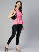 Thumbnail for Jainish Women's Printed crop top with frills - Peach - Distacart