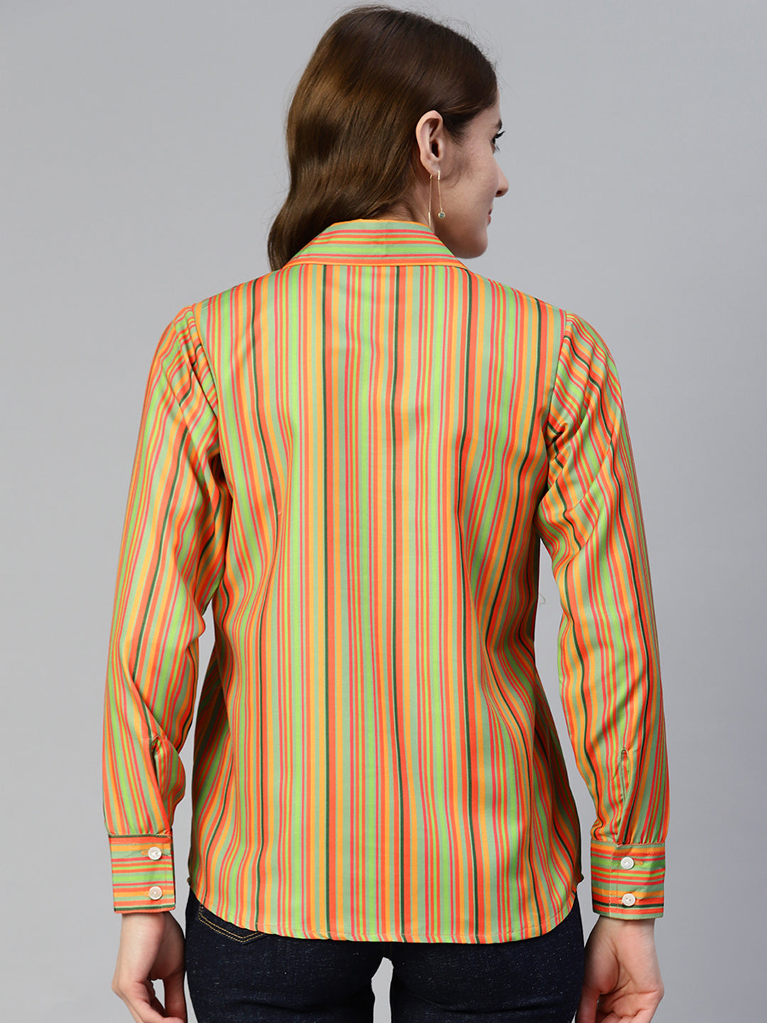 Jainish Women's Striped Double Pocket Shirt Style Top - Lime - Distacart