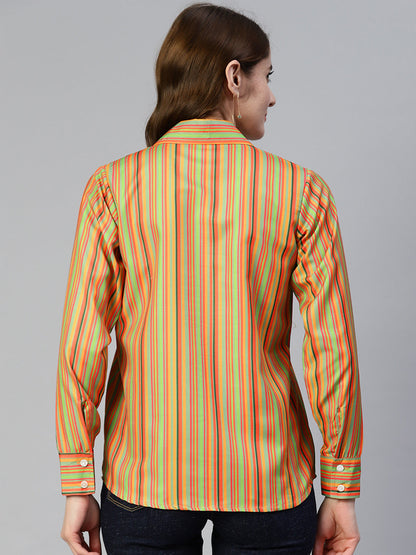 Jainish Women's Striped Double Pocket Shirt Style Top - Lime - Distacart