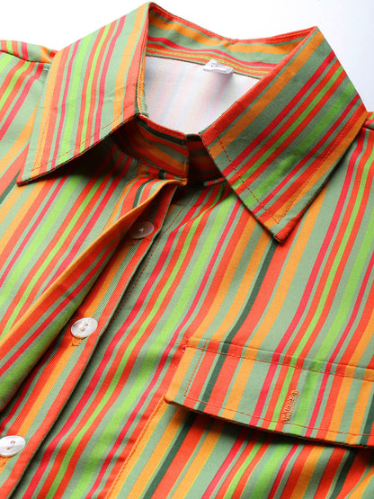 Jainish Women's Striped Double Pocket Shirt Style Top - Lime - Distacart