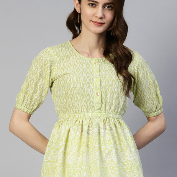 Jainish Women's Chikankari Work Empire Top - Green - Distacart