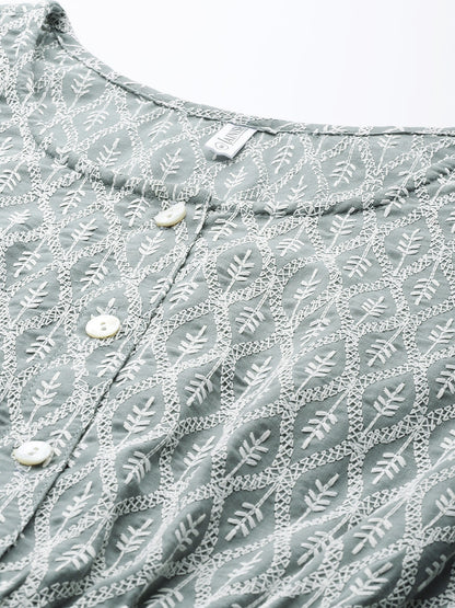 Jainish Women's Chikankari Work Empire Top - Grey - Distacart